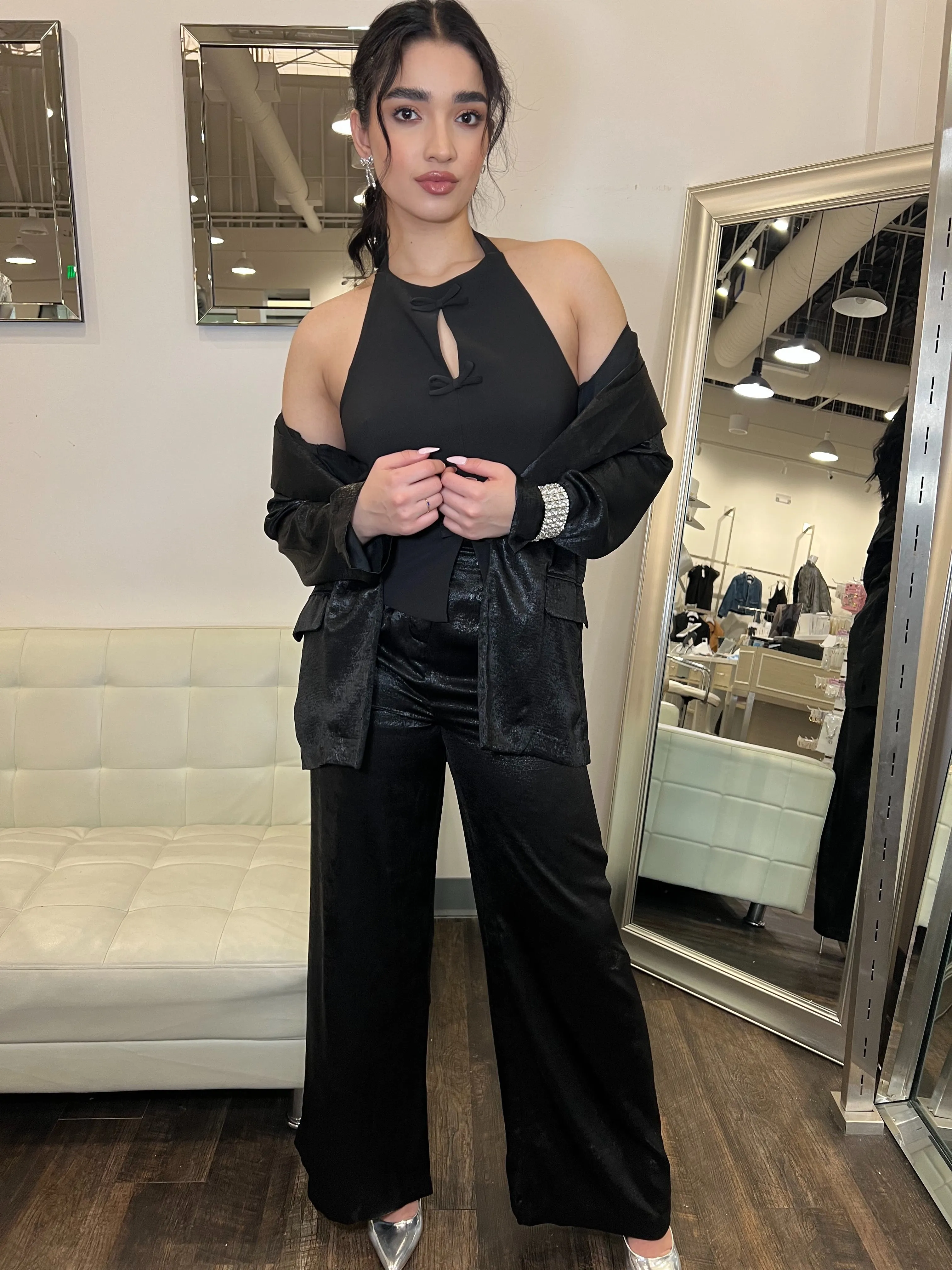 Regina Metallic Blazer- Black