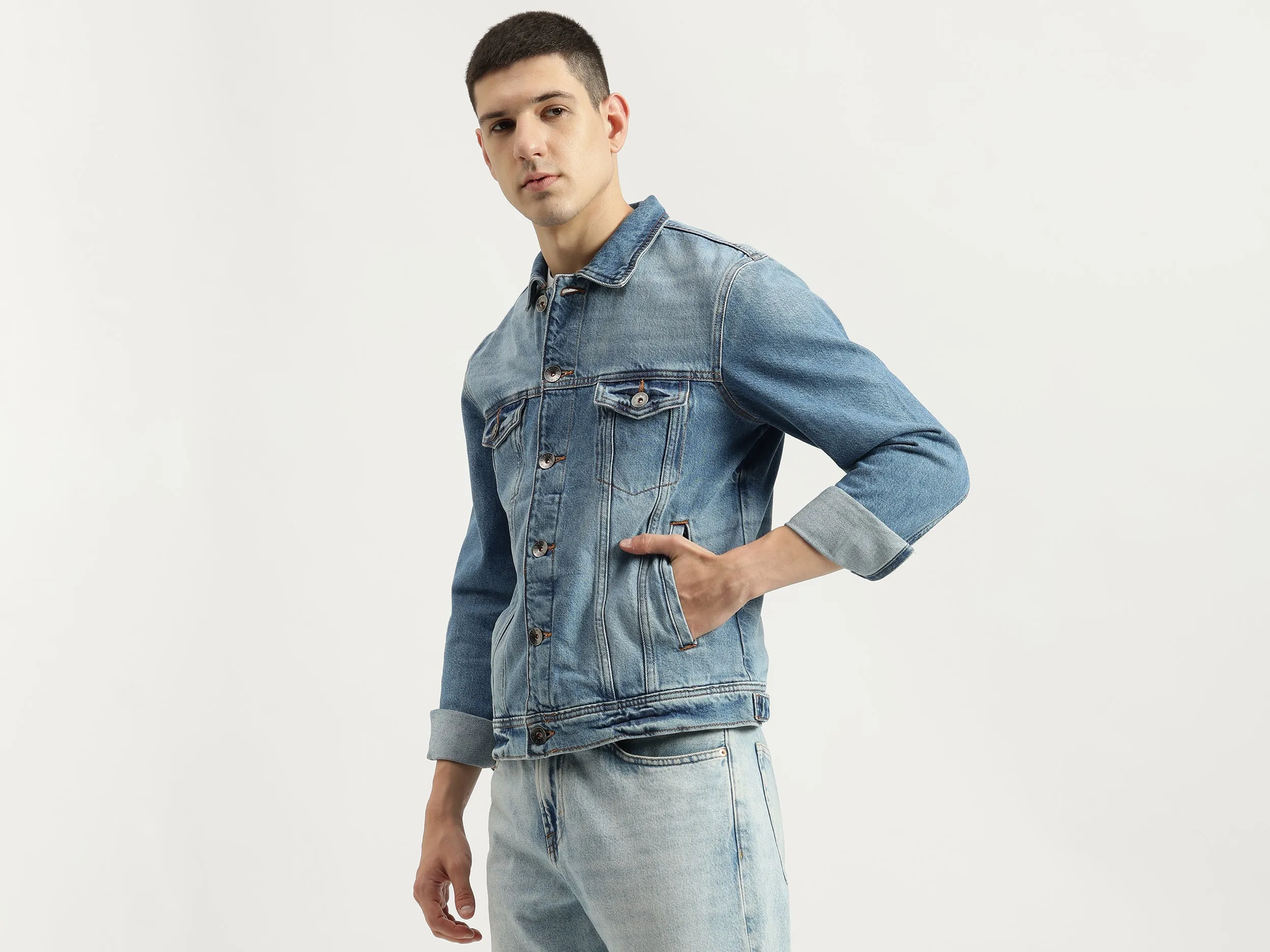 Regular Fit Spread Collar Solid Jacket