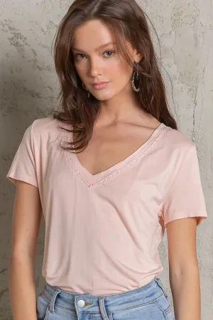 Relaxed Fit VNeck Top - Peach Blush