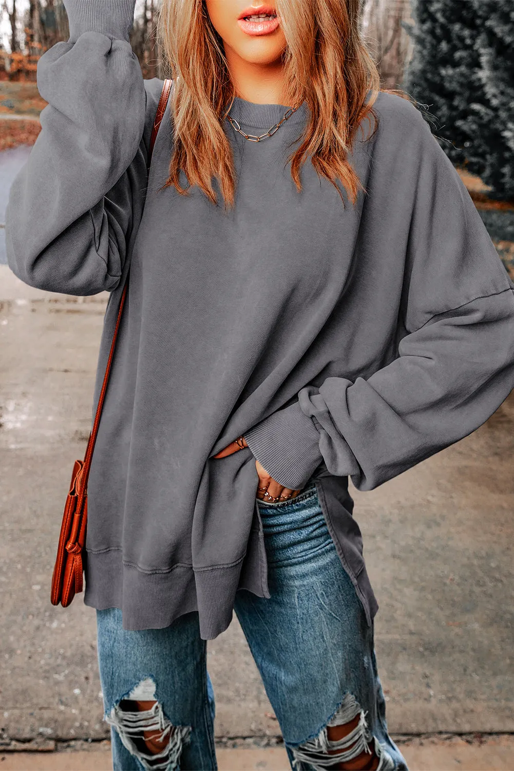 Ribbed Trim Oversized Sweatshirt