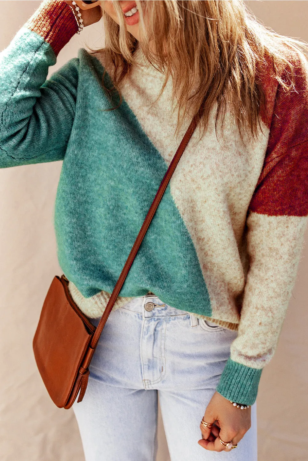 Ribbed Trim Round Neck Sweater