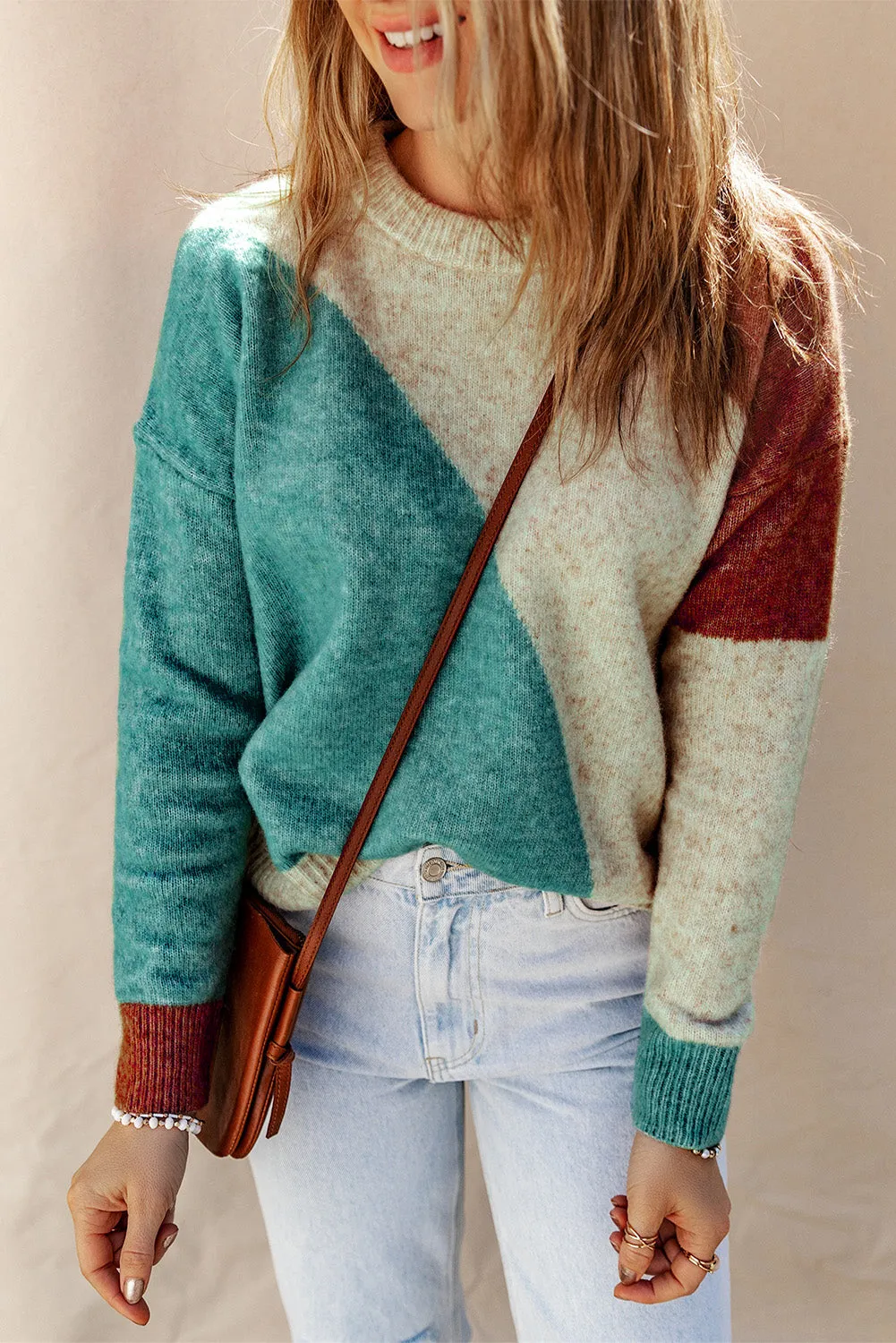 Ribbed Trim Round Neck Sweater