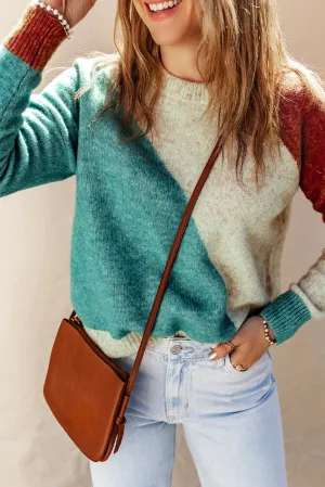 Ribbed Trim Round Neck Sweater