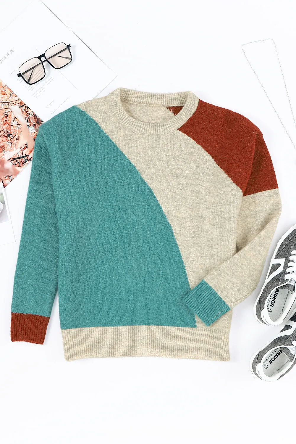 Ribbed Trim Round Neck Sweater