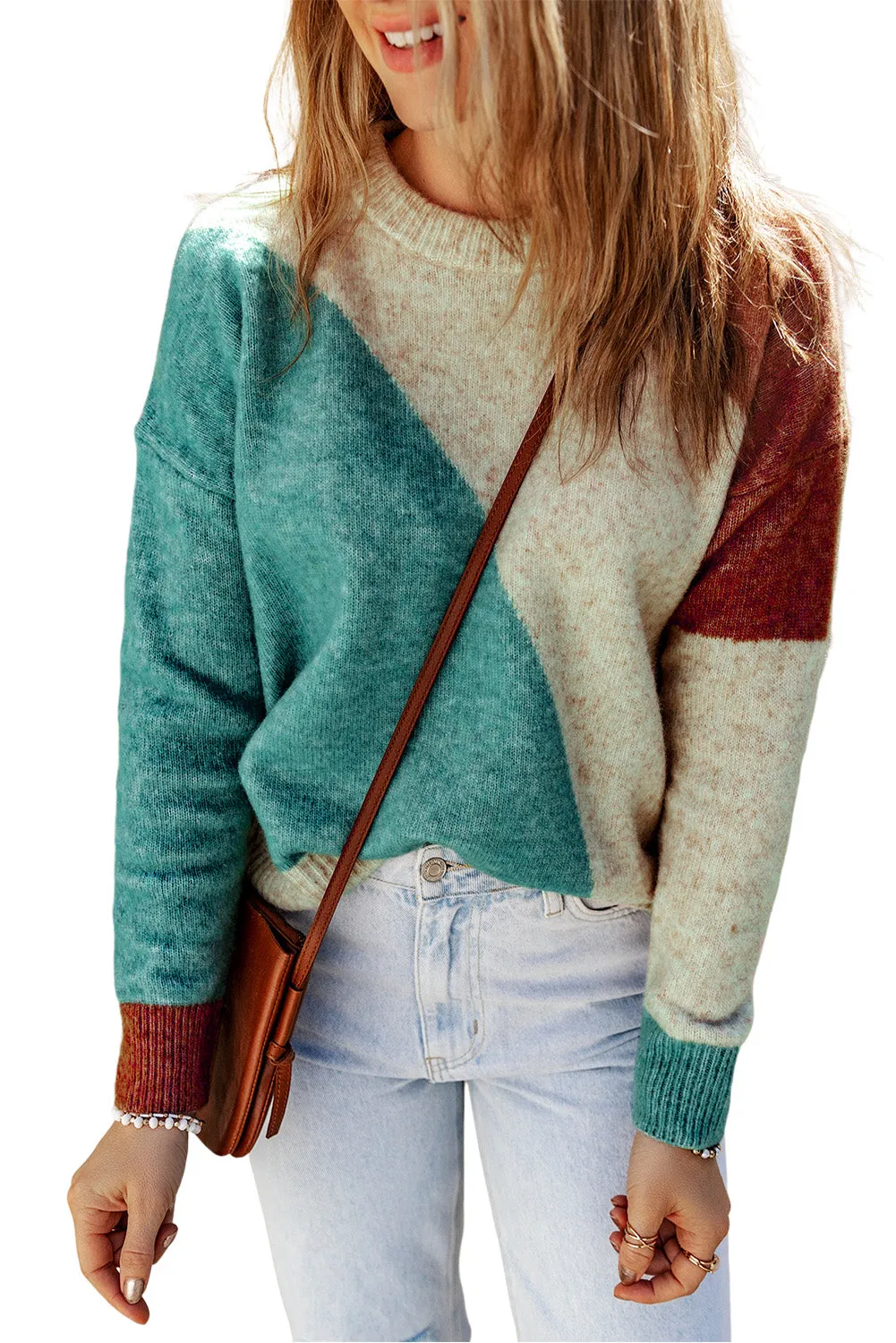 Ribbed Trim Round Neck Sweater