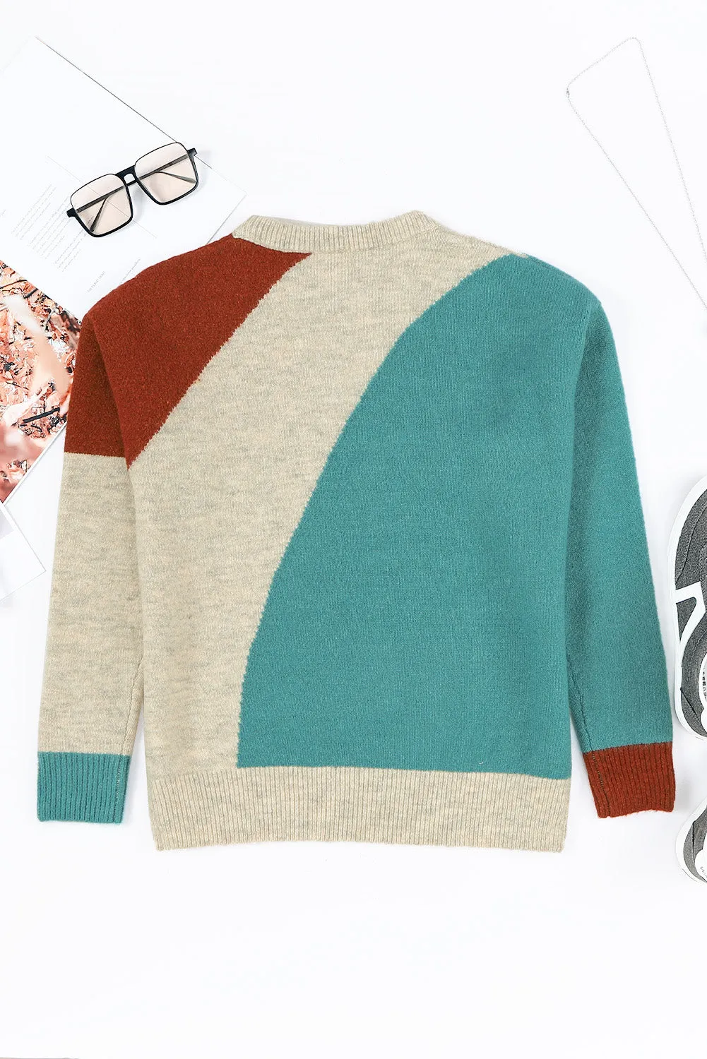Ribbed Trim Round Neck Sweater