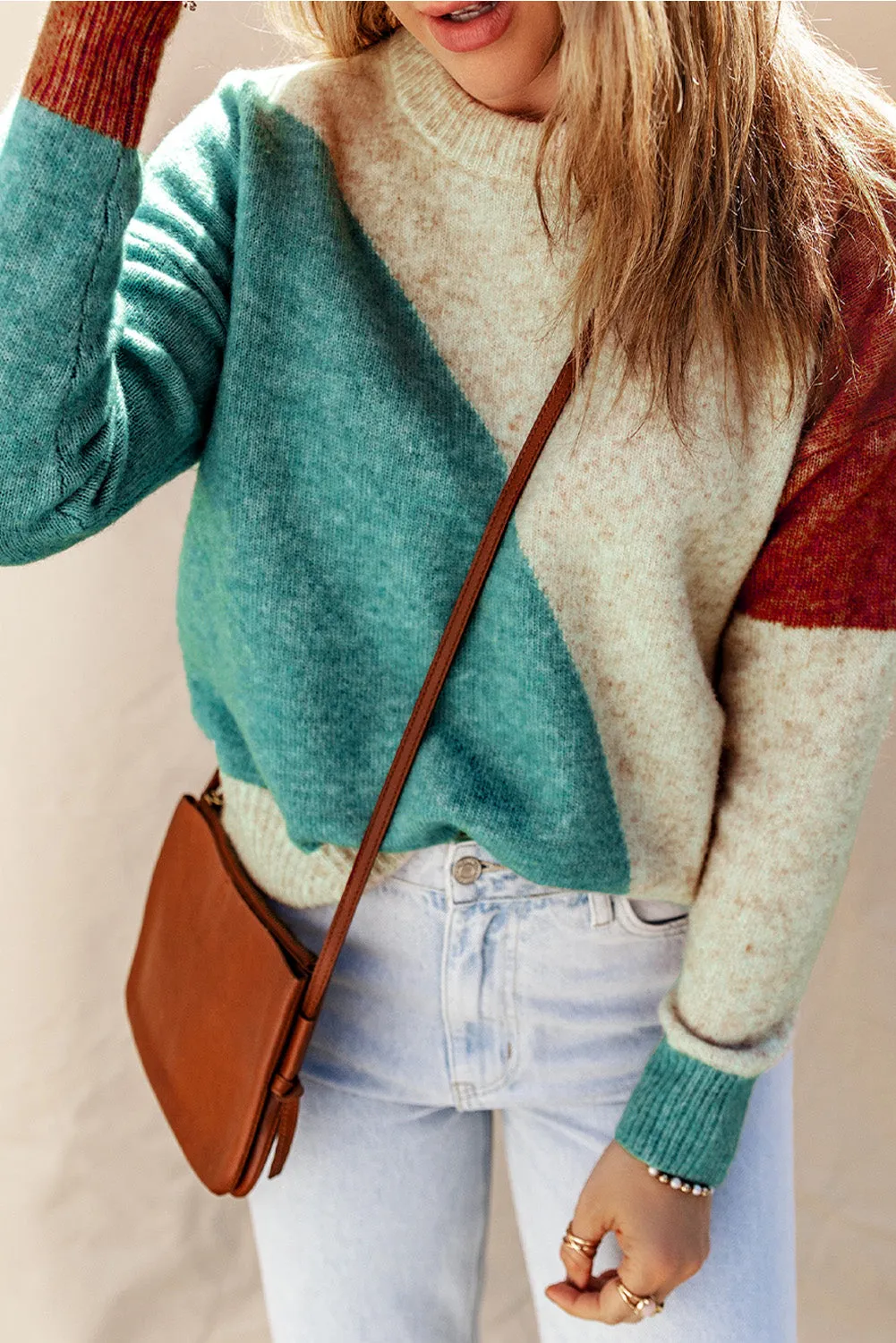 Ribbed Trim Round Neck Sweater
