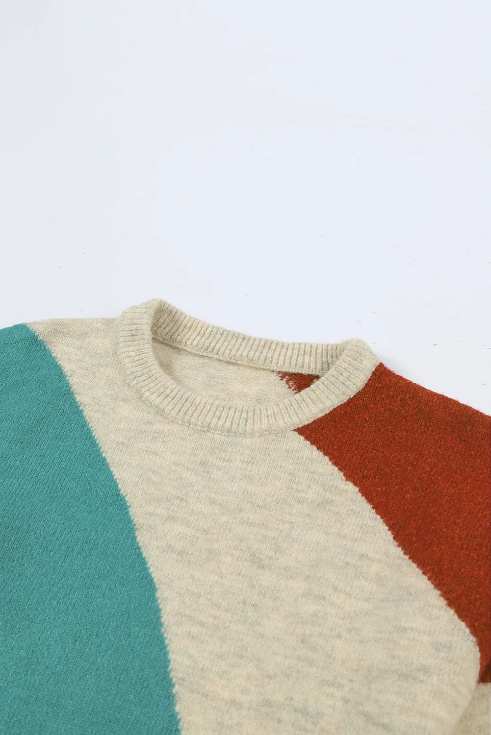 Ribbed Trim Round Neck Sweater