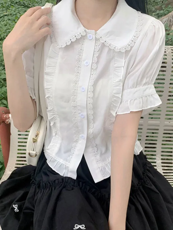 ROCOCO Style Lolita Blouses White Short Sleeves Ruffles Lolita Top Lolita Shirt