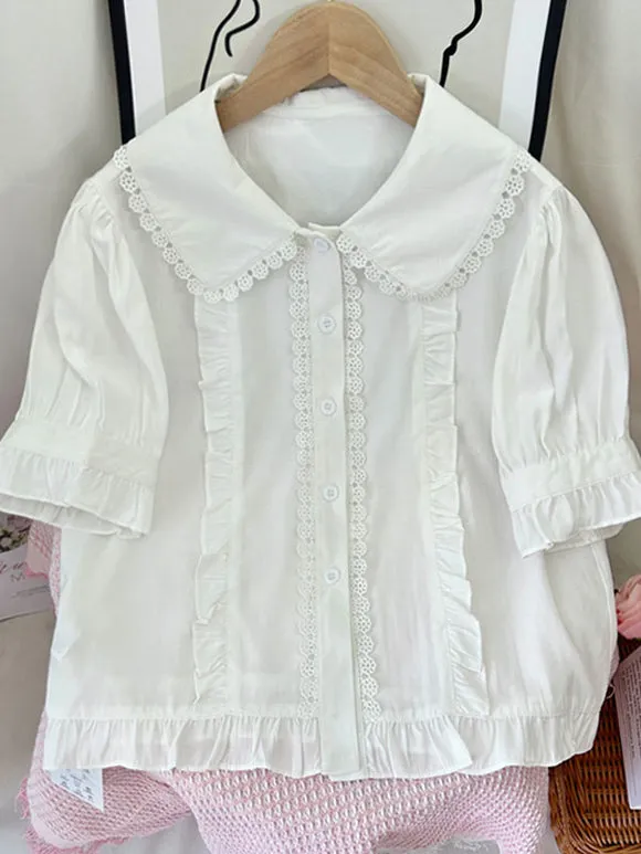 ROCOCO Style Lolita Blouses White Short Sleeves Ruffles Lolita Top Lolita Shirt