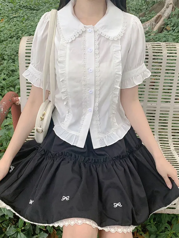 ROCOCO Style Lolita Blouses White Short Sleeves Ruffles Lolita Top Lolita Shirt