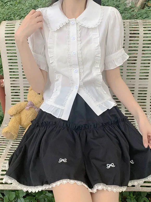 ROCOCO Style Lolita Blouses White Short Sleeves Ruffles Lolita Top Lolita Shirt