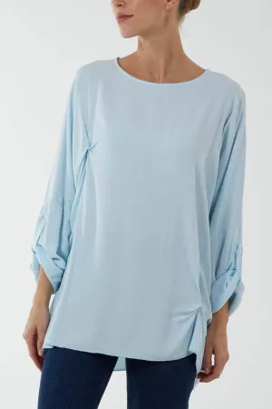 Round Neck Button Sleeve Blouse