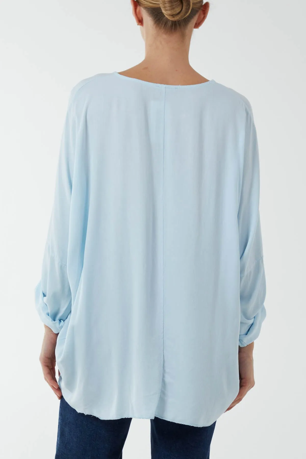 Round Neck Button Sleeve Blouse