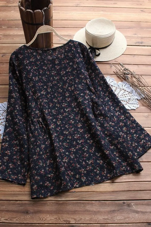 Round Neck Printing Casual Blouse