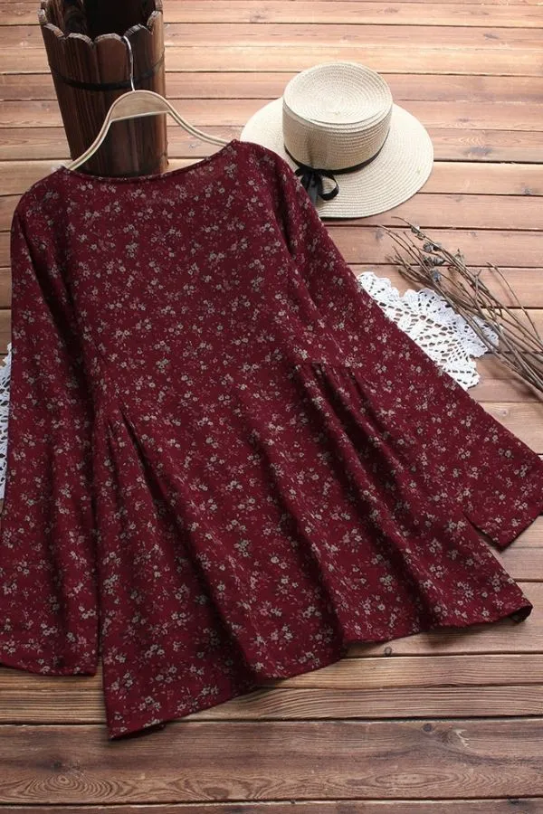 Round Neck Printing Casual Blouse