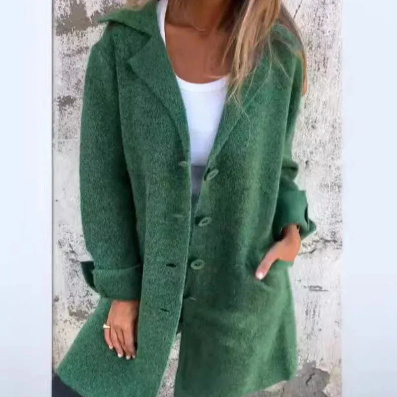 Rozlyn Cozy Jacket: Medium Length, Folded Cuffs