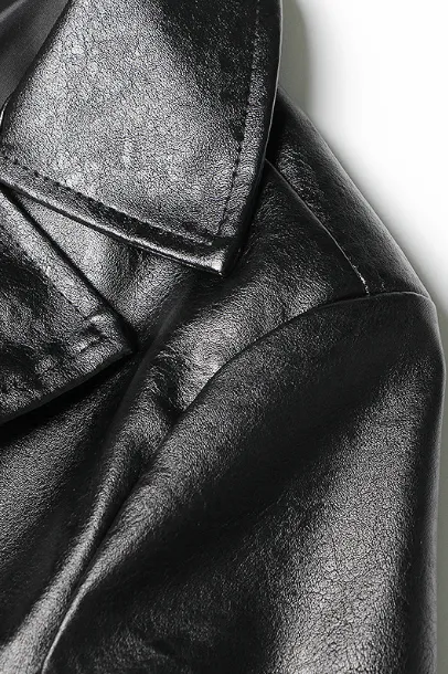 Ruffle trim motorcycle PU leather jacket