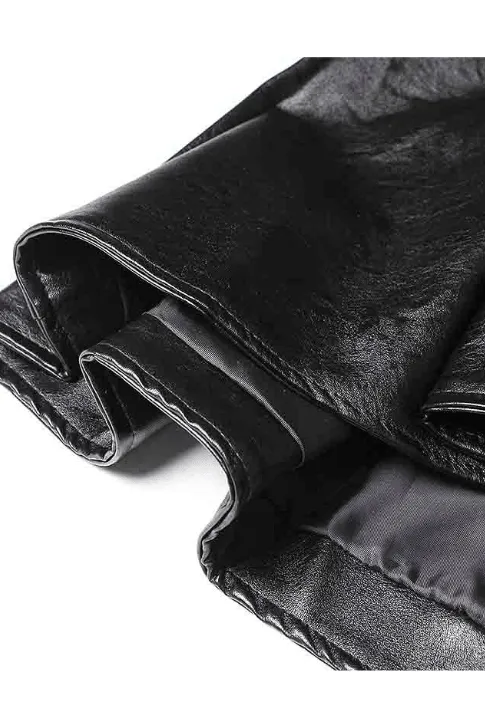 Ruffle trim motorcycle PU leather jacket
