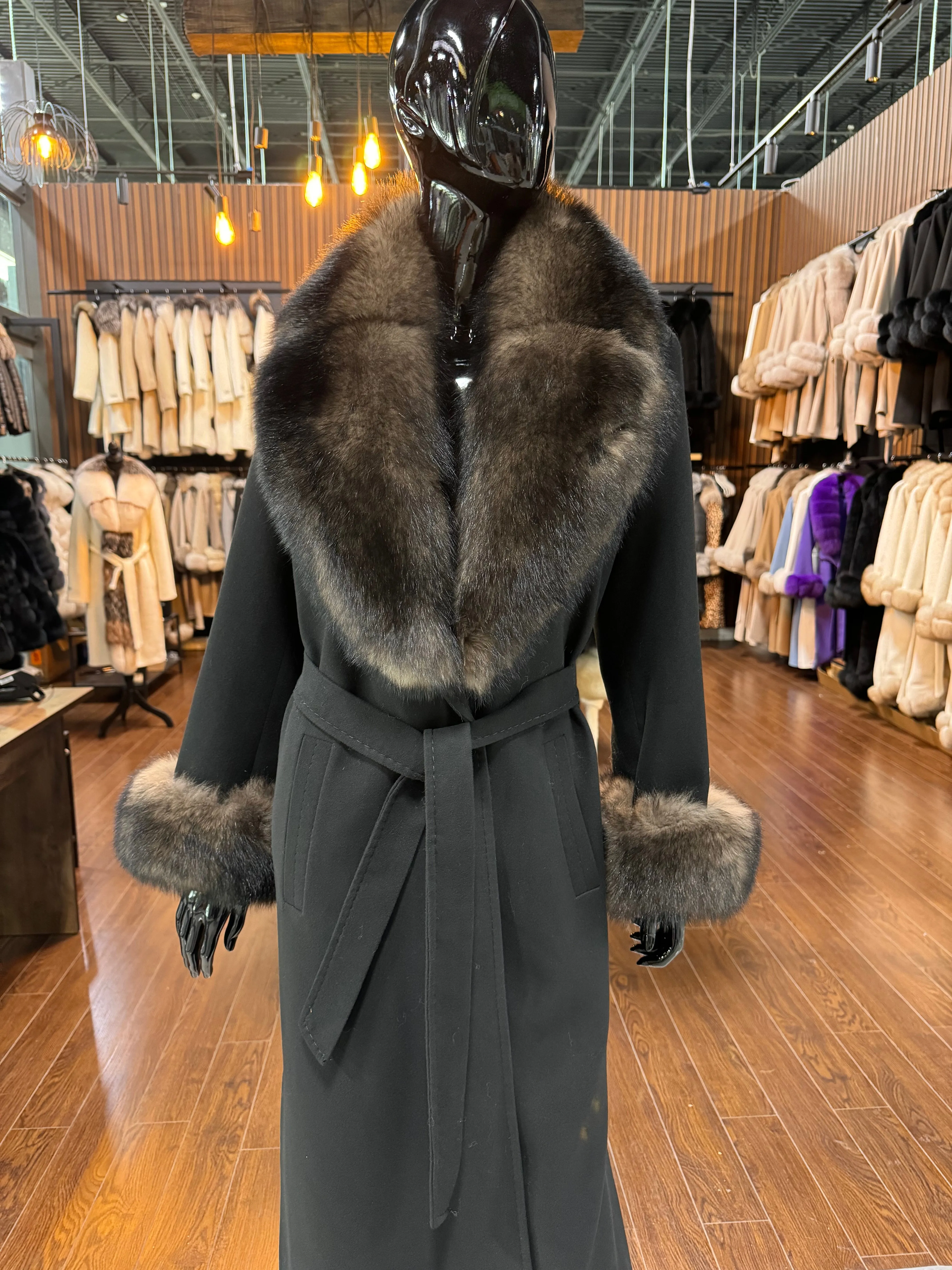 Sable Fox Fur and Black Cashmere Coat