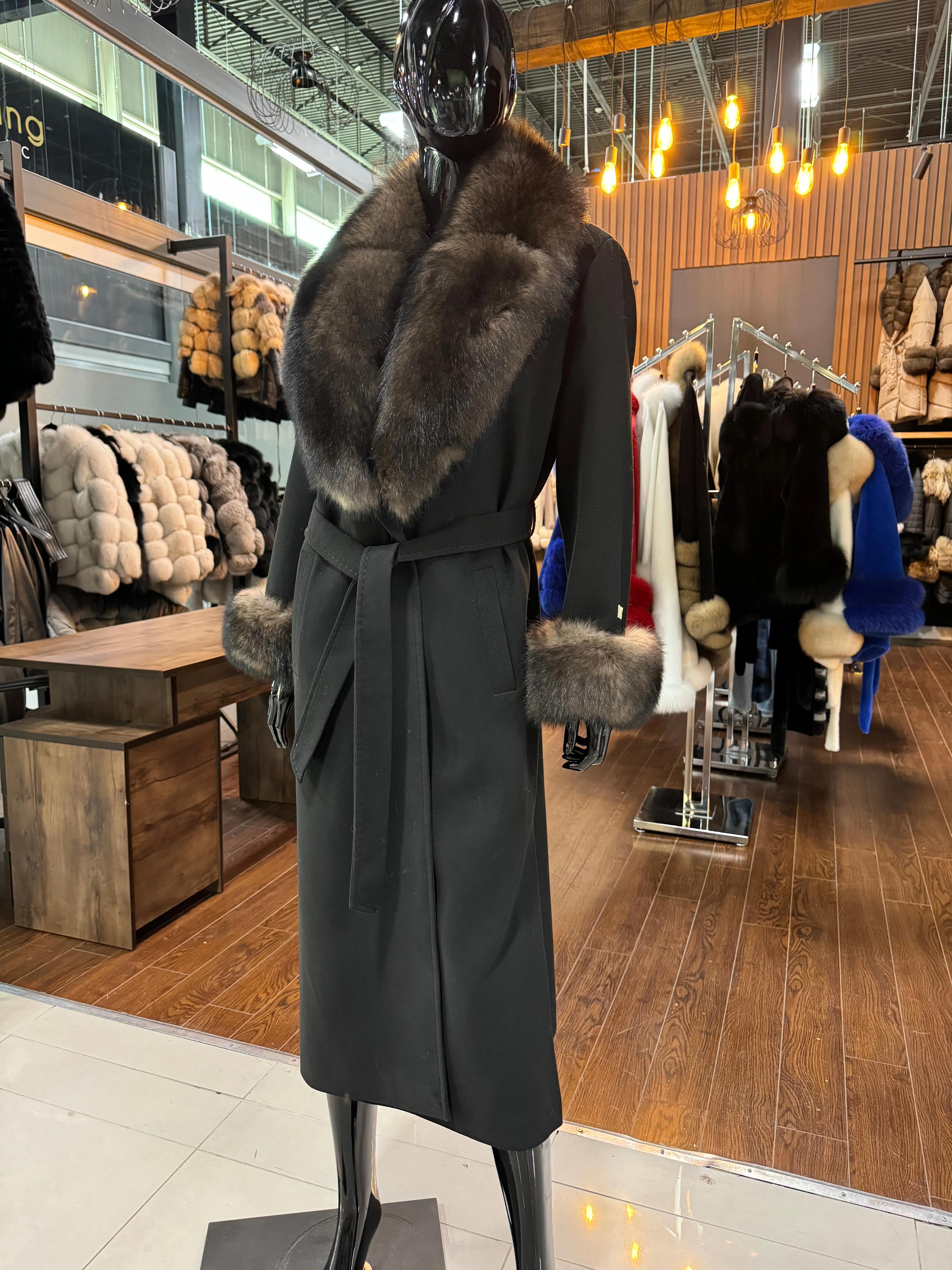 Sable Fox Fur and Black Cashmere Coat