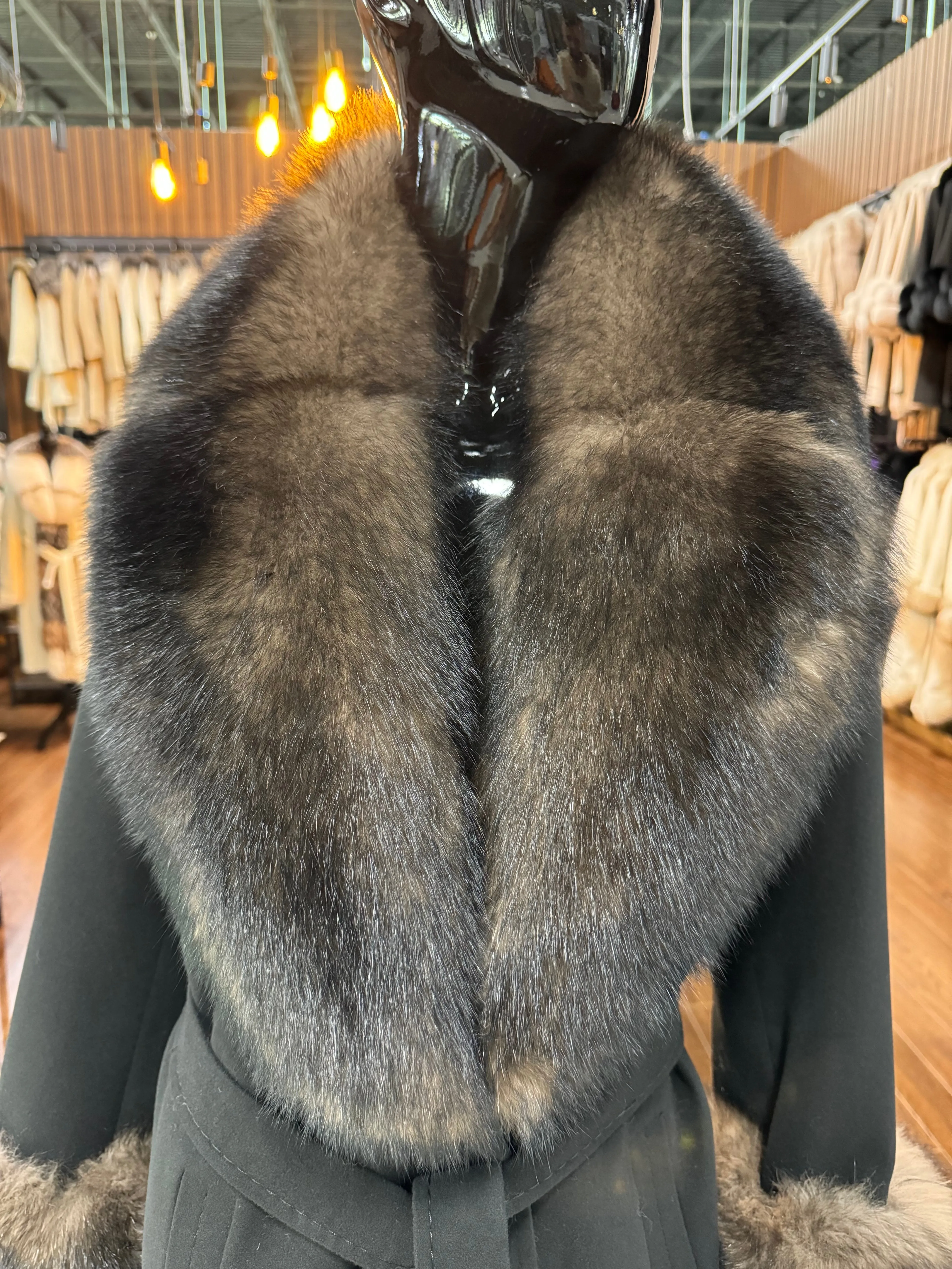 Sable Fox Fur and Black Cashmere Coat
