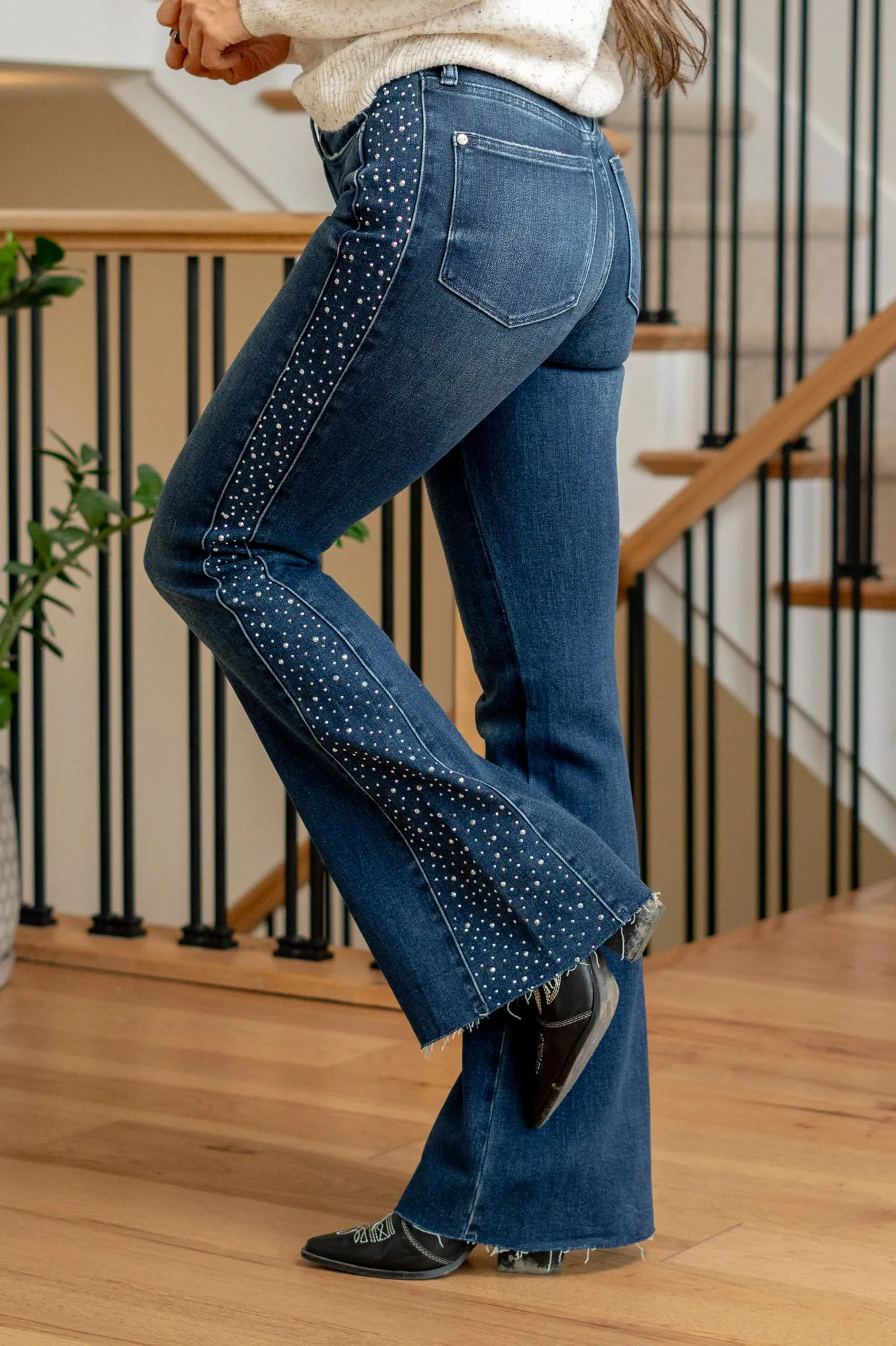 Sapphire Strolls Mid Rise Rhinestone Flare Regular & Plus Sizes