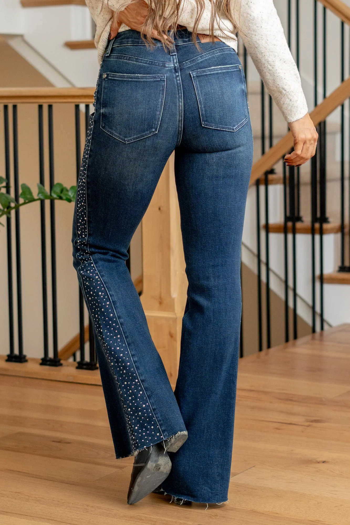 Sapphire Strolls Mid Rise Rhinestone Flare Regular & Plus Sizes