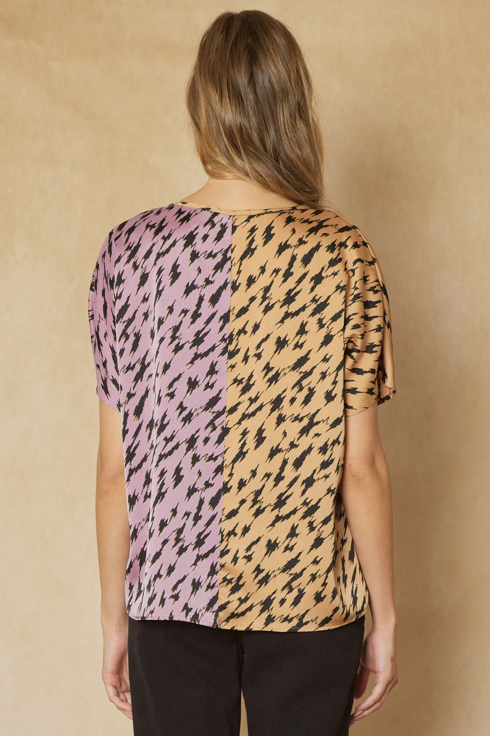 Satin Printed Color Block Top
