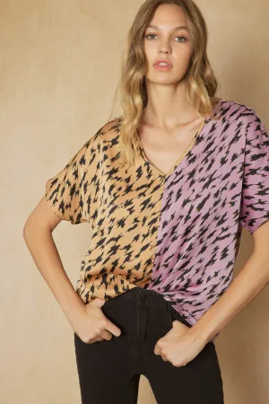 Satin Printed Color Block Top