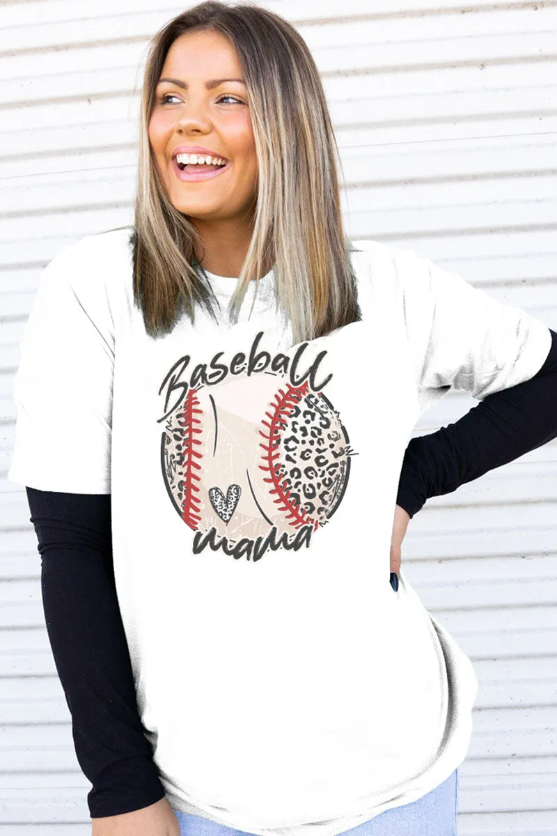 Script Leopard Baseball Mama Adult Soft-Tek Blend T-Shirt