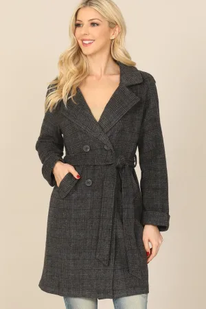 SEAMLESS PLAID WAIST TIE WRAP COAT JACKET