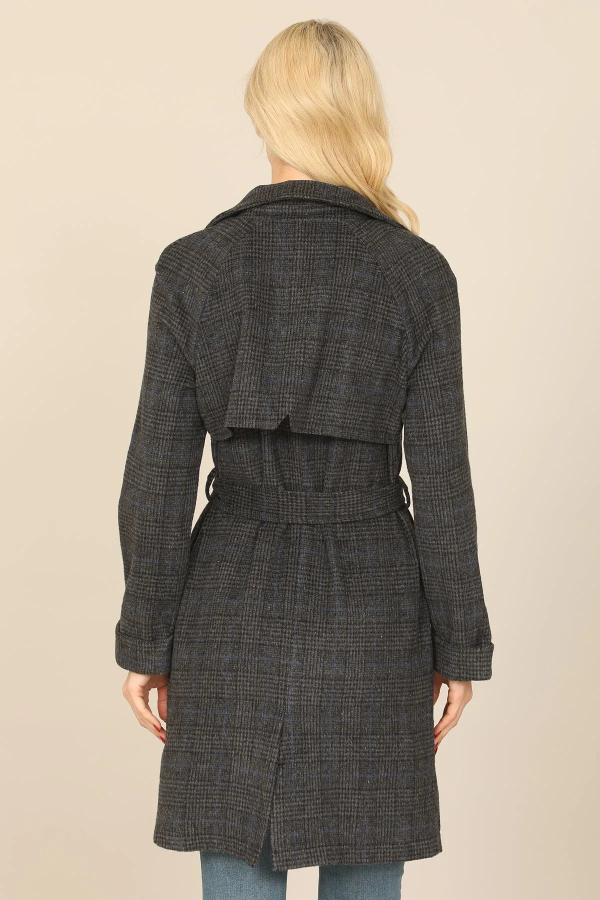 SEAMLESS PLAID WAIST TIE WRAP COAT JACKET