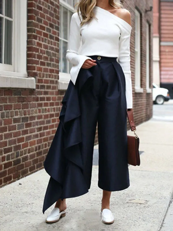 Sexy Diagonal Collar Off-the-shoulder Solid Color Casual Bottoming T-shirt