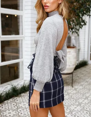 Sexy Long-sleeved Halter Half-necked Solid Color Top