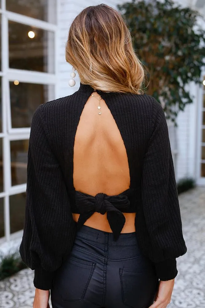 Sexy Long-sleeved Halter Half-necked Solid Color Top
