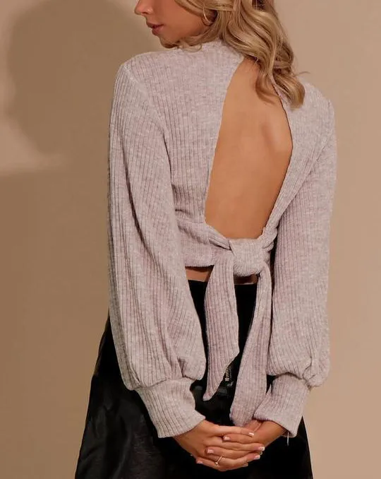 Sexy Long-sleeved Halter Half-necked Solid Color Top