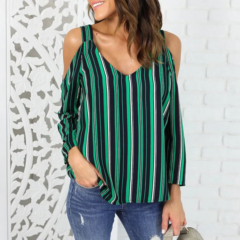 Sexy V-neck Strapless Striped Top