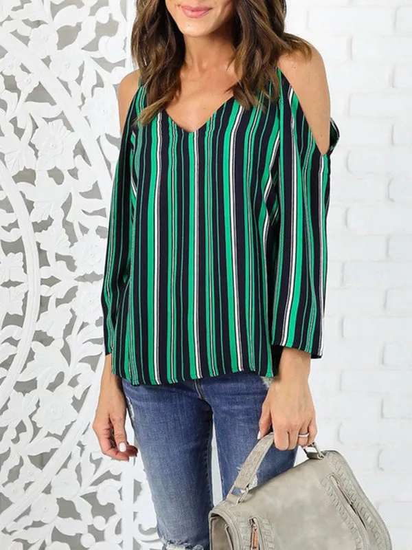 Sexy V-neck Strapless Striped Top