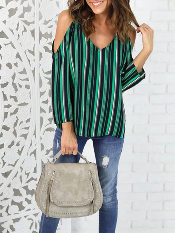 Sexy V-neck Strapless Striped Top