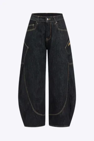 Sheila - Trendy Washed Design Woman's Wide Leg Jeans