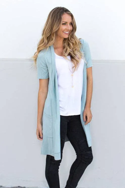 Short Sleeve Pocket Slate Blue Cardigan