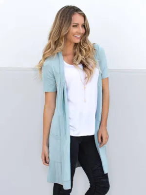 Short Sleeve Pocket Slate Blue Cardigan