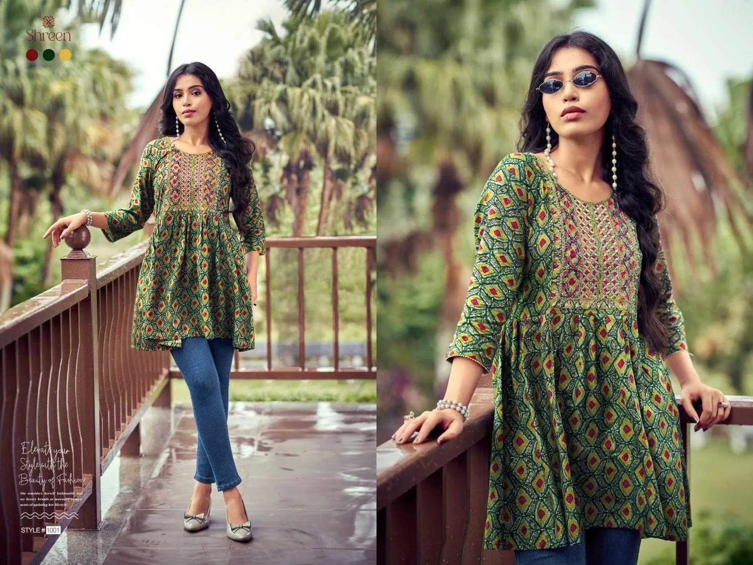 Shreen Resham Vol 5 Rayon Foil Prints Trendy Western Daily Wear Tunics