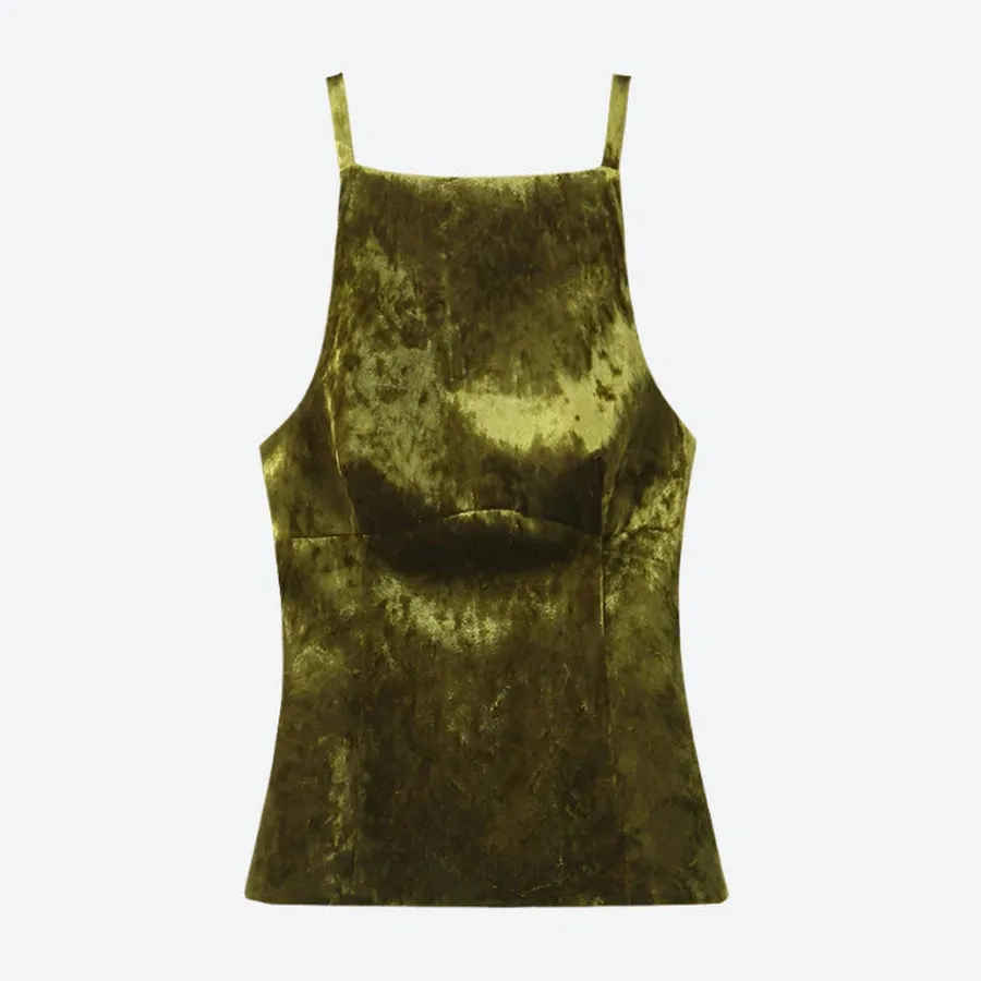 Sleeveless Velvet Square Neck Tops