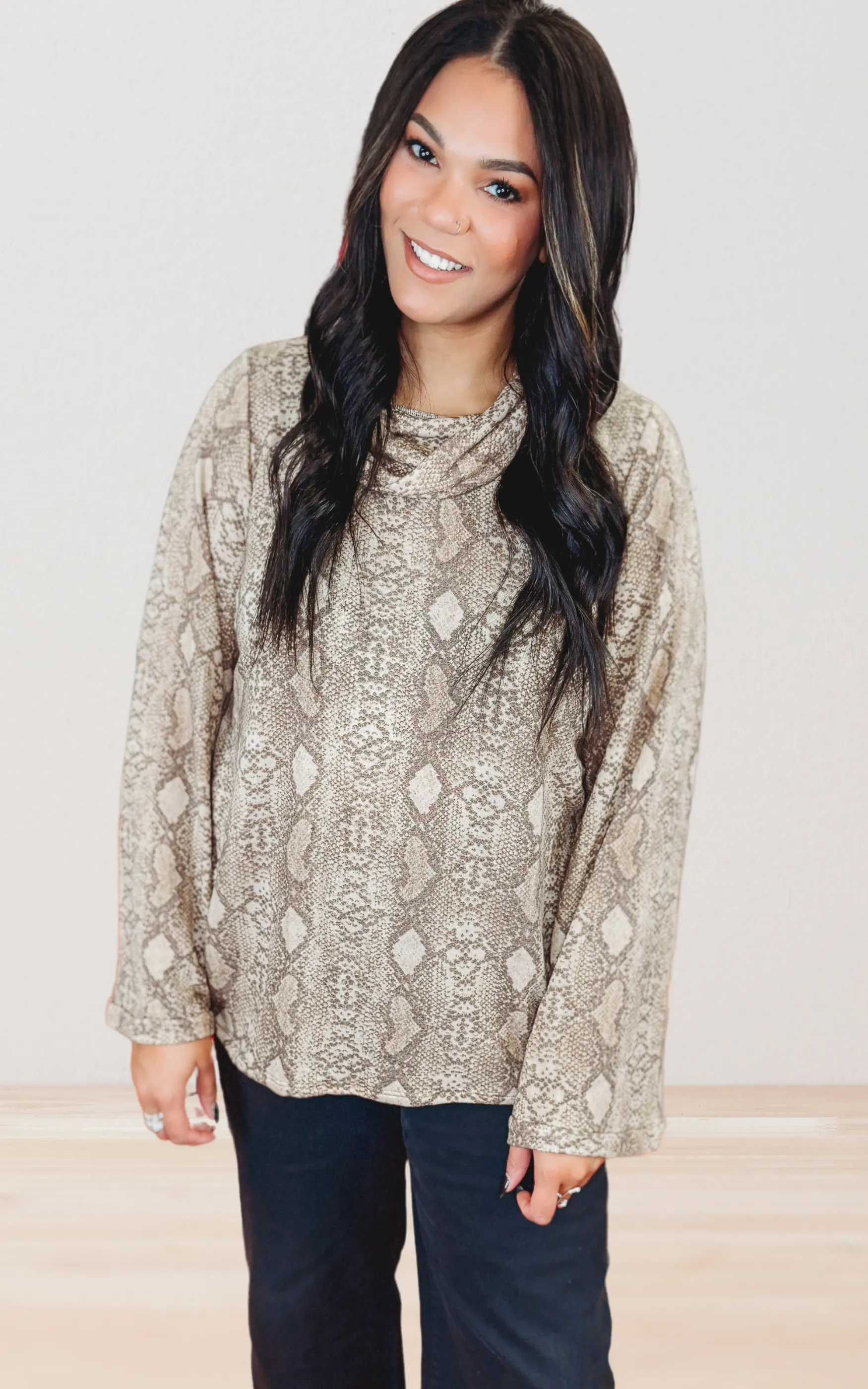 Snake Print Turtle Neck Long Sleeve Top - Final Sale