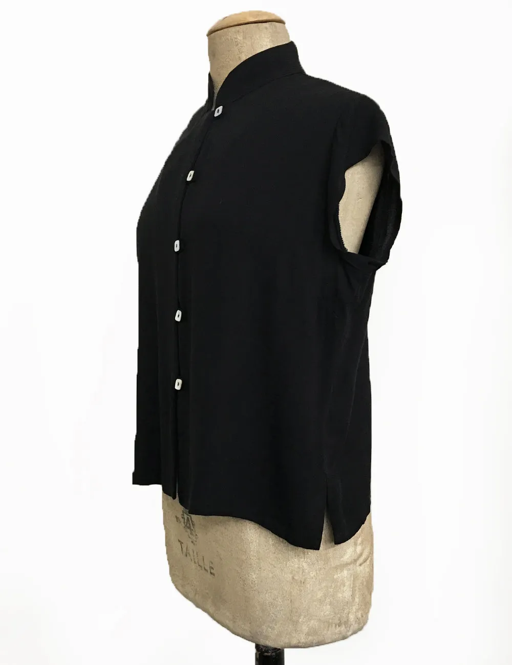Solid Black 1930s Style Mandarin Collar Tea Timer Top