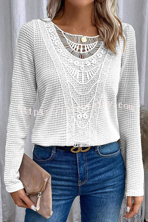 Solid Color Patchwork Round Neck Elegant Long Sleeve Loose Top