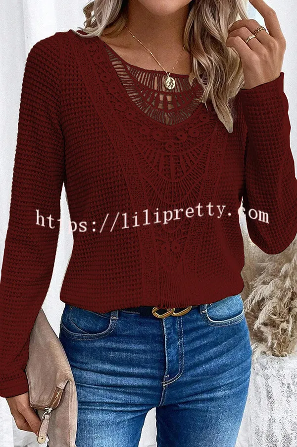 Solid Color Patchwork Round Neck Elegant Long Sleeve Loose Top