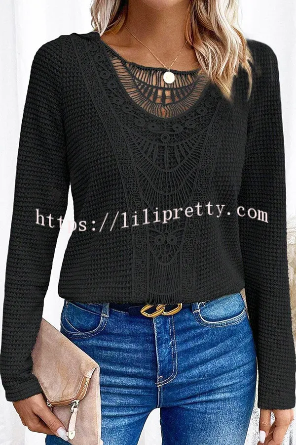 Solid Color Patchwork Round Neck Elegant Long Sleeve Loose Top